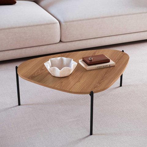 Mesa de Centro Orgânica Artesano 59 Cm (largura) em Mdp Hanover (mel) e Pés em Aço Preto