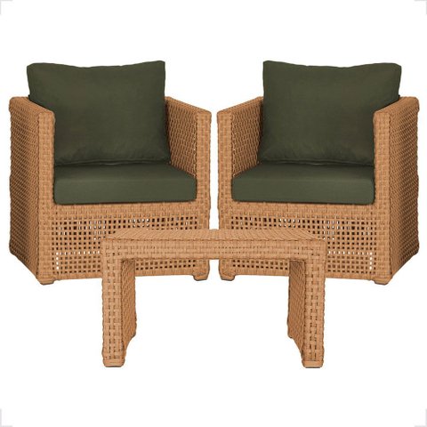 Mesa Centro e 2 Poltronas Madri Corda Náutica Estofado 13 Trama Original