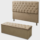 Ver imagem 2 de Kit Cabeceira com Baú Mirage Capitonê 195 cm Suede Bege - Biselo's Decor