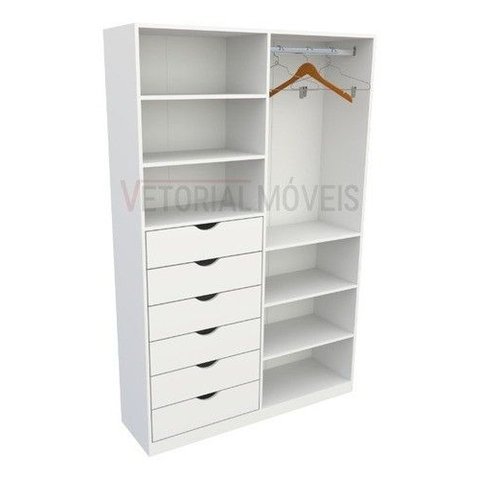 Armário Arara Gaveta Verônica M2 Esquerdo 100% Mdf Closet Vetorial Móveis Veronica M2 Esquerdo Branc