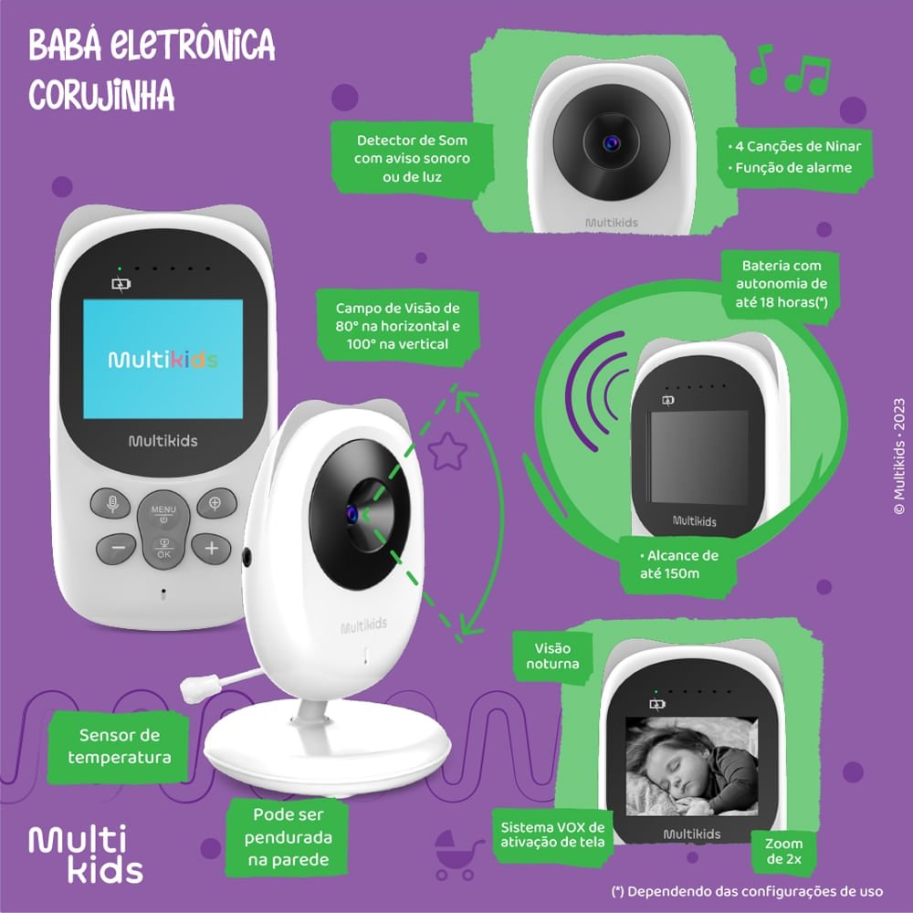 Babá Eletrônica sem Fio Multikids Conexão Fhss, Tela Lcd 2,4 Bivolt - Bb1245out [reembalado] Bb1245o - 2