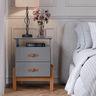 Kit 2 Mesas de Cabeceira Cama Quarto Mini Cômoda Gaveteiro com Puxador em Couro Sonetto - Cinza - 3