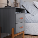 Ver imagem 5 de Kit 2 Mesas de Cabeceira Cama Quarto Mini Cômoda Gaveteiro com Puxador em Couro Sonetto - Cinza