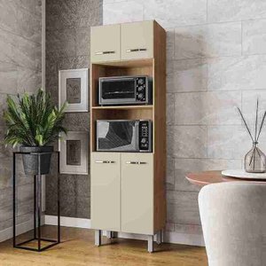 Torre Quente Paneleiro Mara com 2 Nichos para Forno e Microondas - Savana/off-white