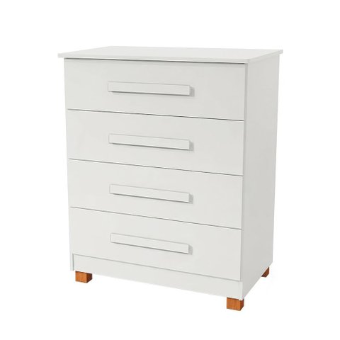 Cômoda Suíça com 4 Gavetas Corrediças Metálicas Pés em Madeira Design Moderno para Quarto - Branco