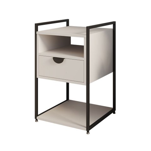 Mesa Lateral Industrial Tókio com Gavetas em Ferro Preto para Dormitório - Tampo Branco