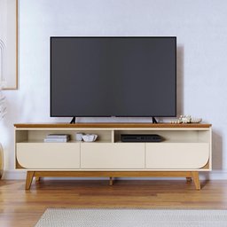 Rack Bancada 3 Gavetas Tvs até 75 Polegadas Selene - Cinamomo/off White - 1
