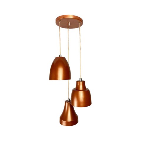 Pendente Triplo em Alumínio Bell Trio Utron Cobre