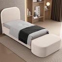 Ver imagem 2 de Cabeceira Cama Box 100cm Lanna com Puff Recamier Doha W01 Suede Bege - Lyam Decor