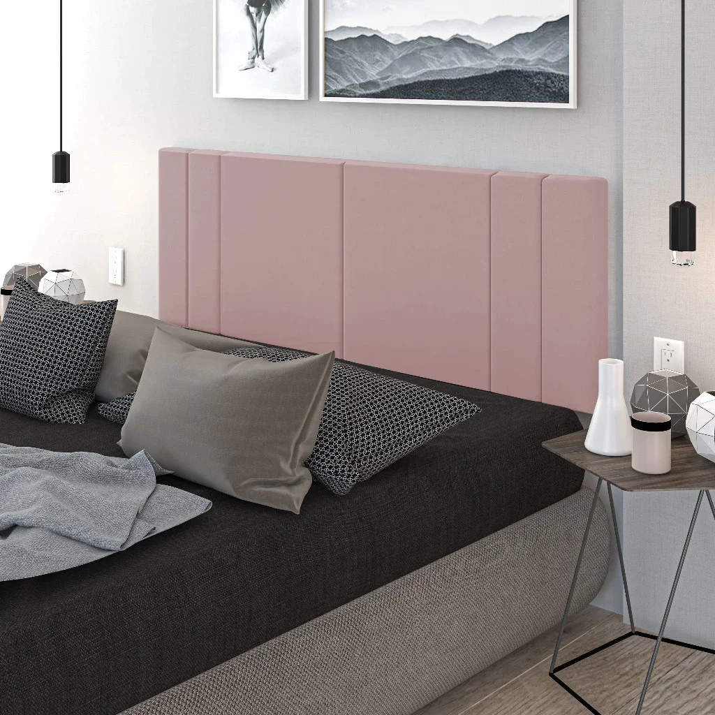 Ver imagem 2 de Cabeceira Viuva Tulipa Estofada Suspensa para Quarto - 128 Cm - Rose Suede