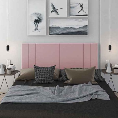 Cabeceira Viuva Tulipa Estofada Suspensa para Quarto - 128 Cm - Rose Suede