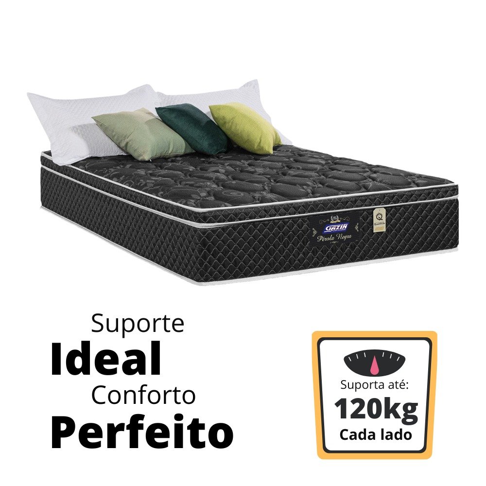 Cama Box Baú Branco + Colchão Casal Perola Negra 138x188x32 Cm Mola Ensacada - Gazin Colchões - 4