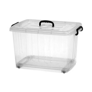 Caixa Organizadora / Container Plástico Transparente com Rodízio 55 Lts | Plasnew