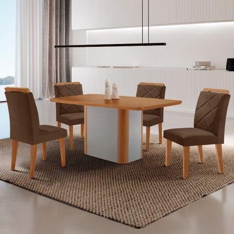 Mesa de Jantar Isadora Mdf com 4 Cadeiras Moderna Mobilia Veludo Marrom/naturalle Laminado