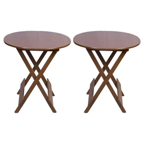 Kit 2 Mesas Redondas Dobráveis em Madeira Maciça 70x70 Imbuia Ideal para Bares e Restaurantes