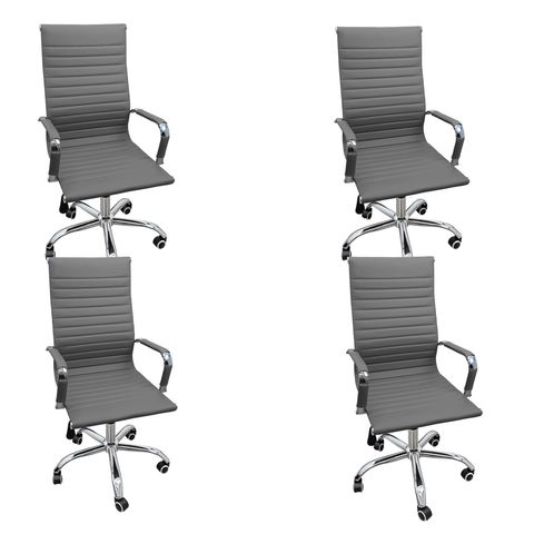 Kit 4 Cadeira Eames Esteirinha Presidente Escritório Alta - Cinza