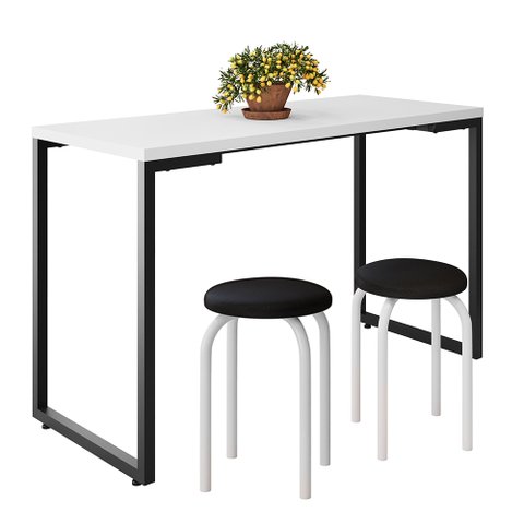 Mesa de Cozinha Bistrô Porto Branco 120cm com 2 Banquetas Industriais Maviê Preto/branco - Mpozenato