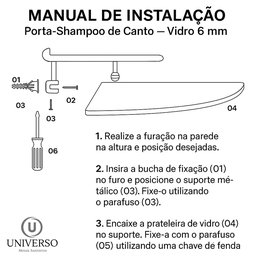 Kit 03 Porta Shampoo Canto Prateleira Vidro Temp. 6mm - 6
