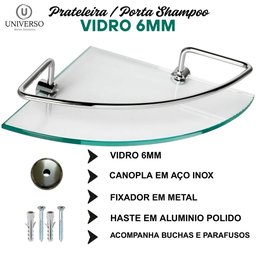 Kit 03 Porta Shampoo Canto Prateleira Vidro Temp. 6mm - 5