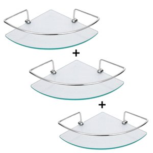 Kit 03 Porta Shampoo Canto Prateleira Vidro Temp. 6mm