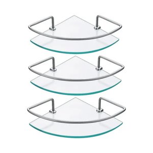 Kit 03 Porta Shampoo Canto Prateleira Vidro Temp. 6mm