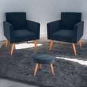 Ver imagem 1 de Jogo de Poltronas e Puff Austin Veludo Azul