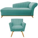 Ver imagem 1 de Kit Diva Recamier Vanessa 185cm Lado Esquerdo e 01 Poltrona Laura Suede Doce Sonho Móveis Azul Tiffa