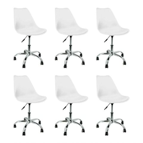 Kit 6 Cadeiras Luisa Saarinen Giratória, Home Office, Regulagem de Altura, Branco