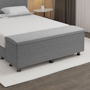 Baú Sapateira Estofada Casal King Size 195 Cm Terra Linho Skybox Cinza