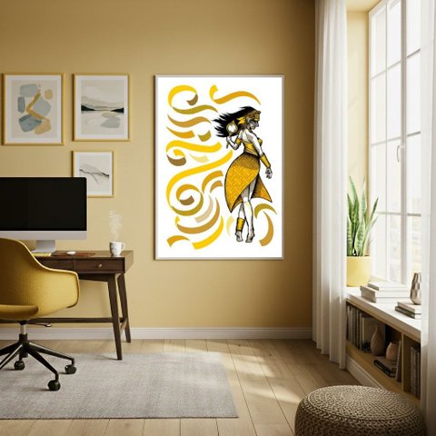 Quadro Decorativo Oxum Fitas Amarelas - 70x50cm:moldura Preta