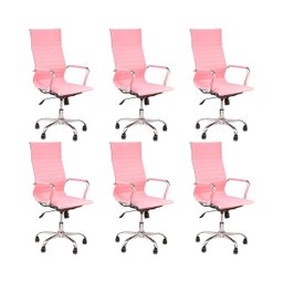 Kit 6 Cadeira Escritório Esteirinha Giratória Alta Ajustável - Rosa - 1