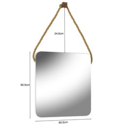 Espelho Para Banheiro 60 cm Quadrado Com Corda Nice B06 Nogal Noce Amêndoa - Lyam Decor - 5