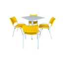 Ver mais imagens de Jogo Mesa Quadrada 70x70 para Restaurante Comércio com 4 Cadeiras Iso Amarela Base Branca