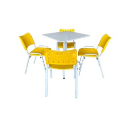 Jogo Mesa Quadrada 70x70 para Restaurante Comércio com 4 Cadeiras Iso Amarela Base Branca - 5