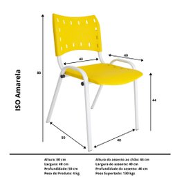 Jogo Mesa Quadrada 70x70 para Restaurante Comércio com 4 Cadeiras Iso Amarela Base Branca - 12