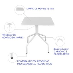Jogo Mesa Quadrada 70x70 para Restaurante Comércio com 4 Cadeiras Iso Amarela Base Branca - 6
