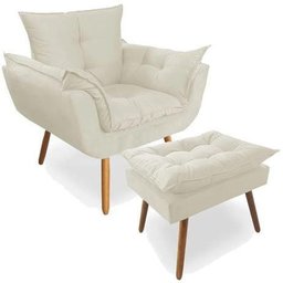 Poltrona Decorativa Deluxe com Puff Suede Bege - 1