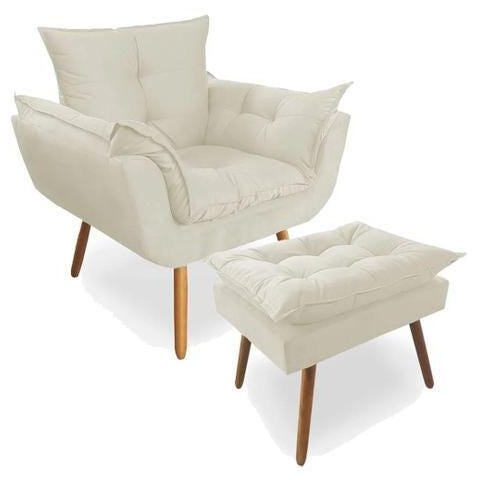 Poltrona Decorativa Deluxe com Puff Suede Bege