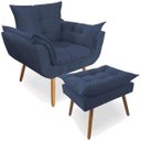Ver imagem 1 de Poltrona Decorativa Deluxe com Puff Suede Azul Marinho