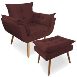 Poltrona Decorativa Deluxe com Puff Suede Bordô - 1
