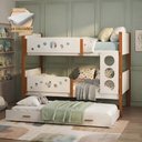 Ver imagem 1 de Beliche Infantil Solteiro Star com Cama Auxiliar e 3 Colchões Divaloto Móveis - Branco Mel