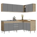 Ver imagem 1 de Armário de Cozinha Modulado de Canto 6 Peças Cp30 com Pia Inox Castanho/cinza - Lumil Lumil Móveis