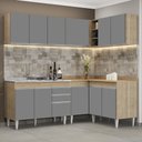 Ver imagem 2 de Armário de Cozinha Modulado de Canto 6 Peças Cp30 com Pia Inox Castanho/cinza - Lumil Lumil Móveis