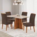 Ver imagem 1 de Conjunto Sala de Jantar 120x77,8cm Tampo com Vidro e 4 Cadeiras Tannat Yescasa Marrom/Mel/Off White/Bombom