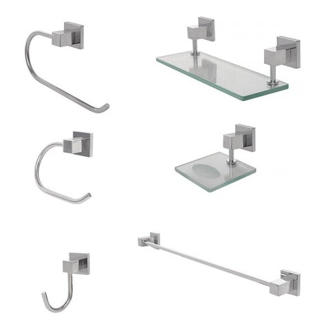 Kit Acessórios de Banheiro 6 Peças Luxo Square Polido