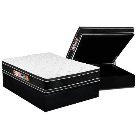Cama Box Baú Casal: Colchão Espuma Castor D33 Black e White Double Face + Base CRC Suede Black(
