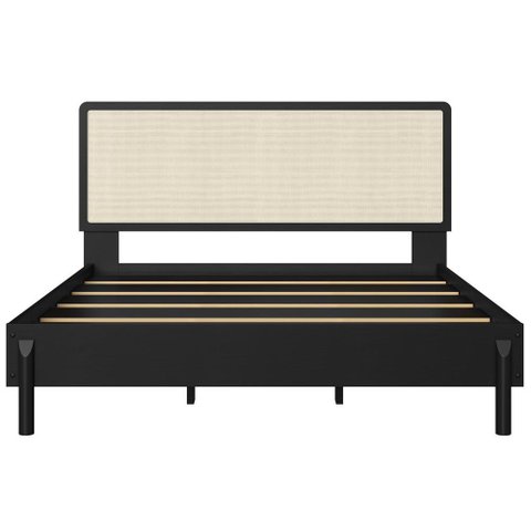 Cama Quenn Palhinha Oslo 27056 Pes Madeira 152 Cm Nero Artesano