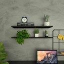 Ver imagem 1 de Par de Prateleiras Suspensa Minimalista Preto Mdf Organizador Escritório Quarto Sala - Rufatto Deco
