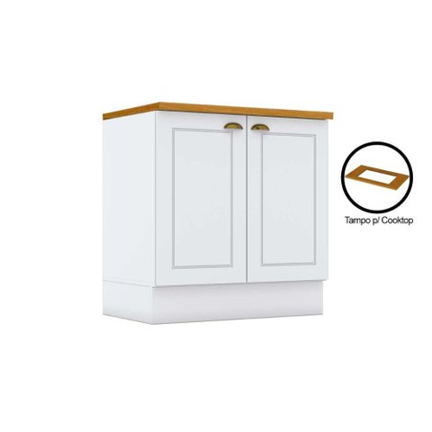 Balcão de Cozinha Americana 2 Portas C/tampo Cooktop 80cm Branco - Henn