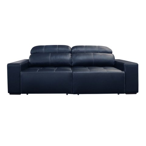 Sofá 3 Lugares Retrátil Reclinável Levi 250cm Couro Azul Escuro - Sallar Home